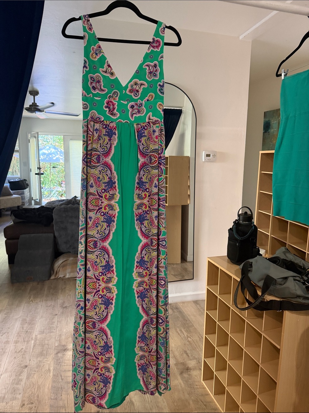 Tibi Green Paisley-Panel V-Neck Maxi Dress